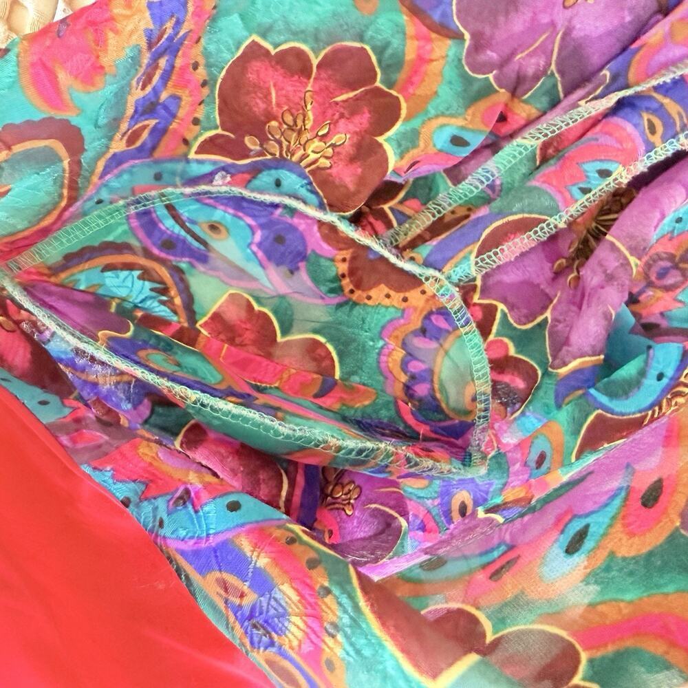 Vtg Victorias Secret Gold Label Paisley Long Robe Pink Satin Trim Fringe Glam S - Picture 9 of 15